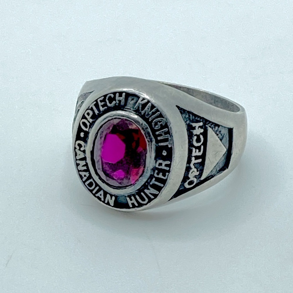 Vtg Sterling Ruby Class Ring Style Ring Optech Knight Canadian Hunter Sz 10